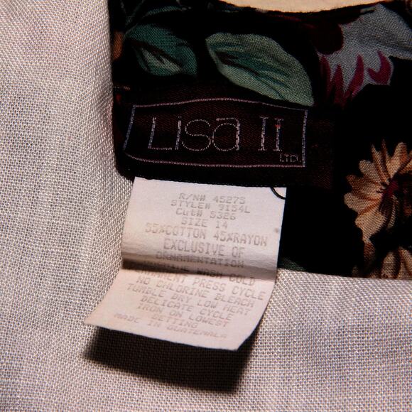 Vintage Lisa II 80s Lace Collar Floral Dress Size 14 Puff Sleeve - Picture 5 of 8